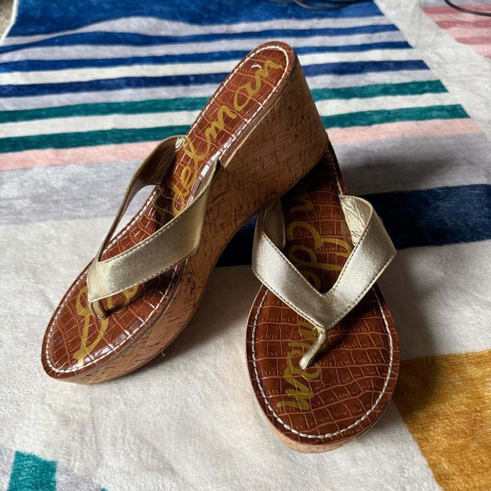 Sam Edelman Gold Wedge Thong Sandal